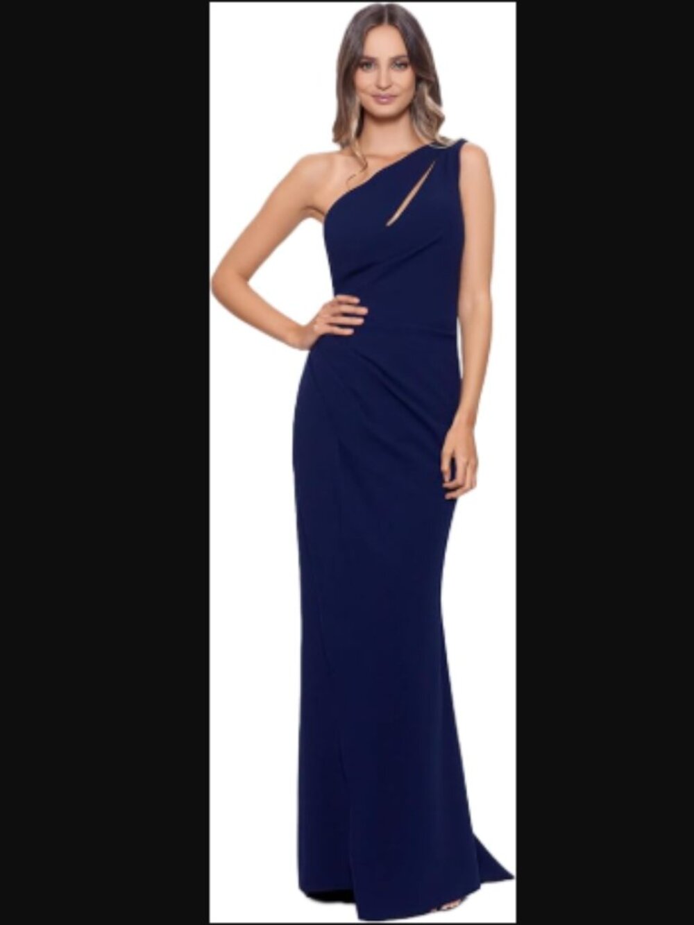 NWOT Betsy & Adam One Shoulder Ruched Gown, 12